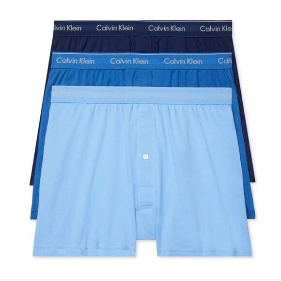 NWT! NEW! Calvin Klein Boxer Men's 3-Pack Classics Knit Boxers Underwear -Blue - Picture 1 of 6